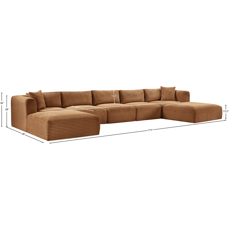 Meridian Furniture 7-Piece Saddle Corduroy Performance Fabric Modular Sectional