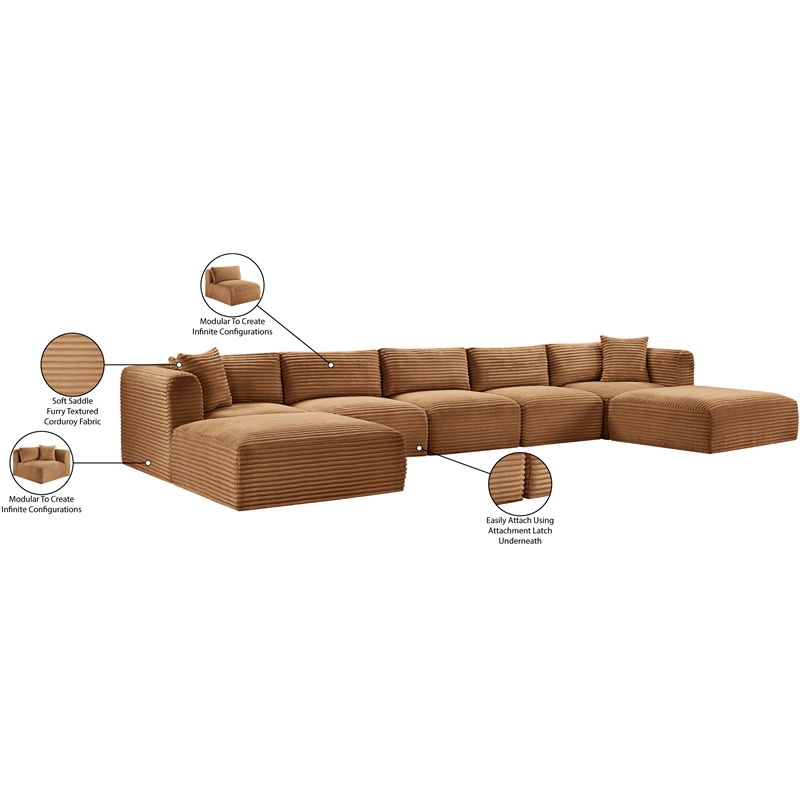 Meridian Furniture 7-Piece Saddle Corduroy Performance Fabric Modular Sectional
