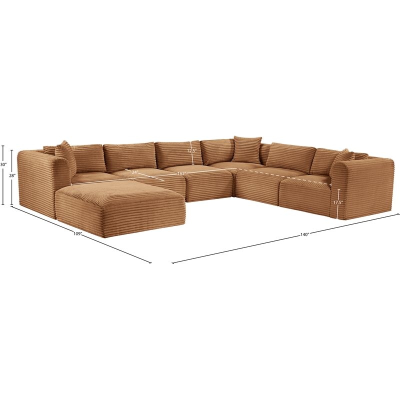 Meridian Furniture 7-Piece Saddle Corduroy Performance Fabric Modular Sectional