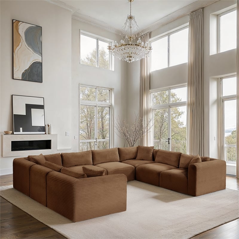 Meridian Furniture 8-Piece Saddle Corduroy Performance Fabric Modular Sectional
