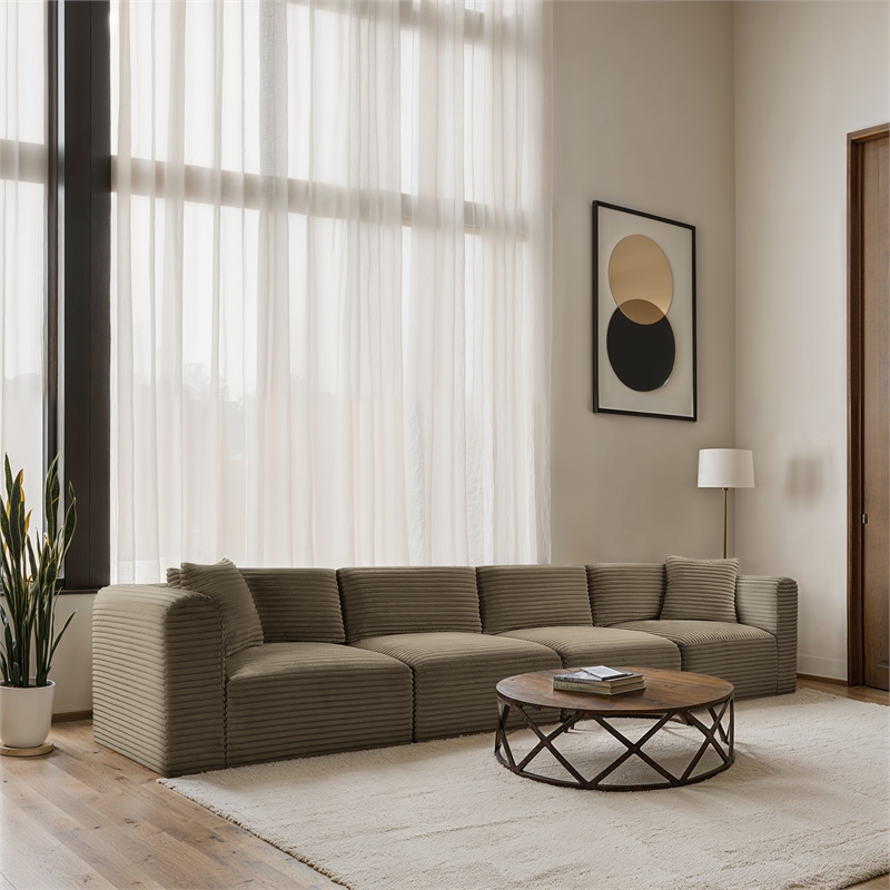 Meridian Furniture 4-Piece Taupe Corduroy Performance Fabric Modular Sofa