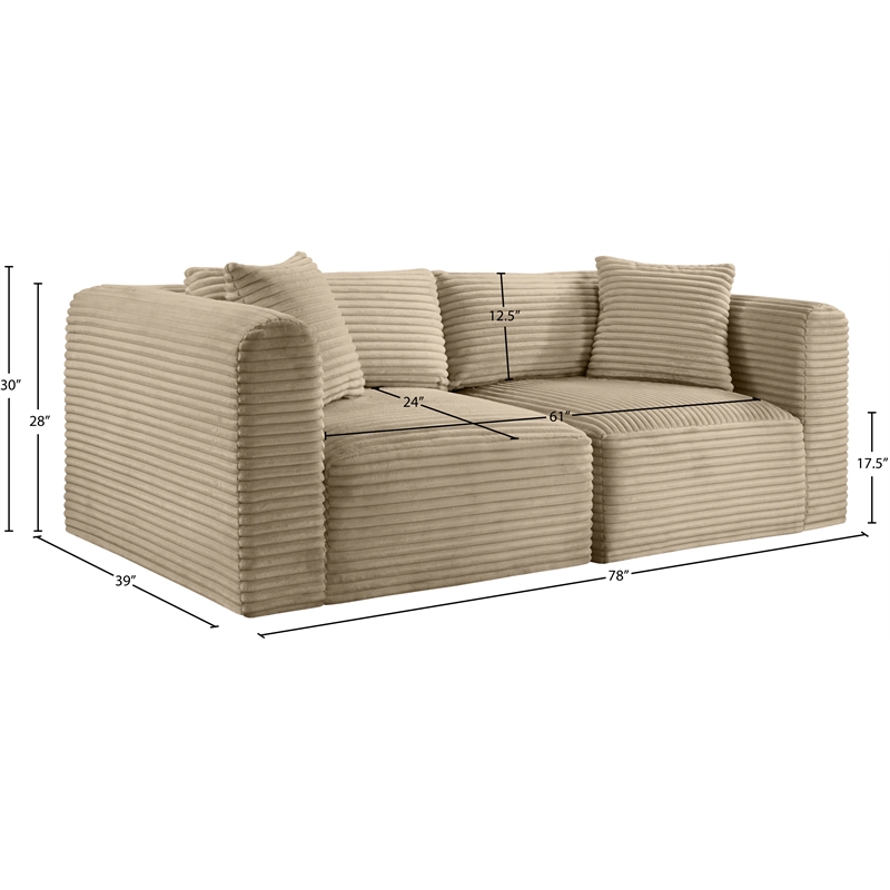 Meridian Furniture 2-Piece Taupe Corduroy Performance Fabric Modular Sofa