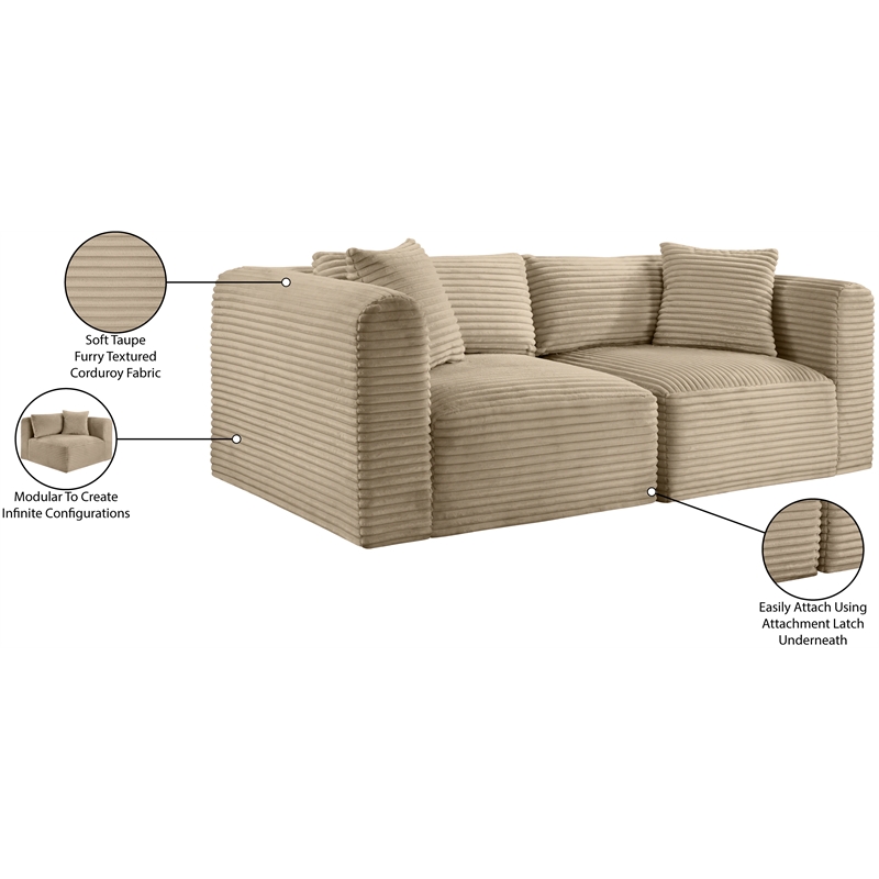 Meridian Furniture 2-Piece Taupe Corduroy Performance Fabric Modular Sofa