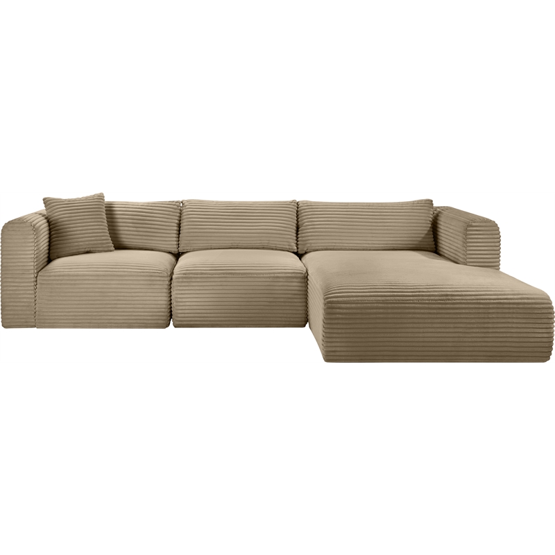 Meridian Furniture 3-Piece Taupe Corduroy Performance Fabric Modular Sectional