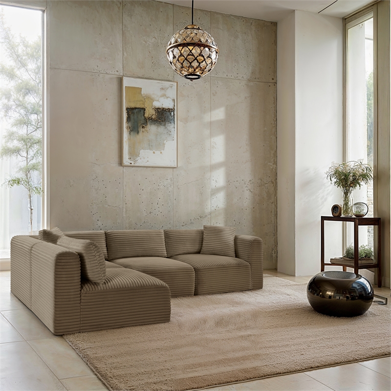 Meridian Furniture 4-Piece Taupe Corduroy Performance Fabric Modular Sectional