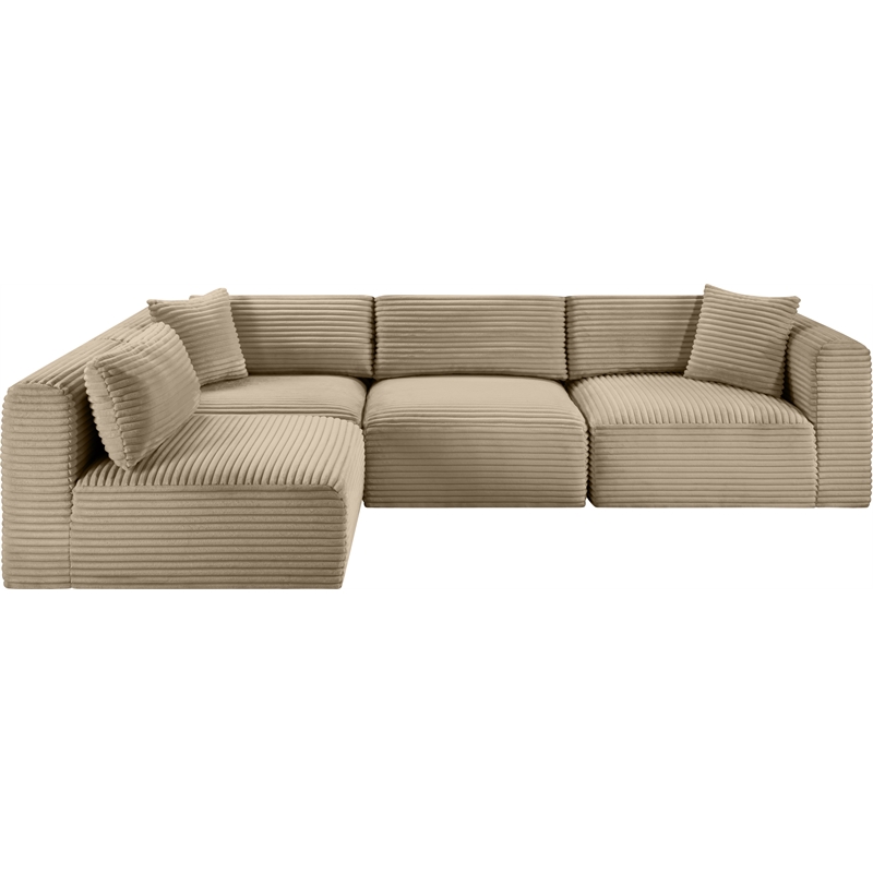 Meridian Furniture 4-Piece Taupe Corduroy Performance Fabric Modular Sectional
