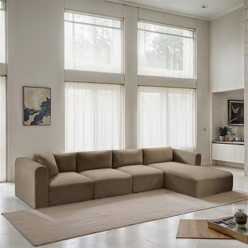 Meridian Furniture 4-Piece Taupe Corduroy Performance Fabric Modular Sectional