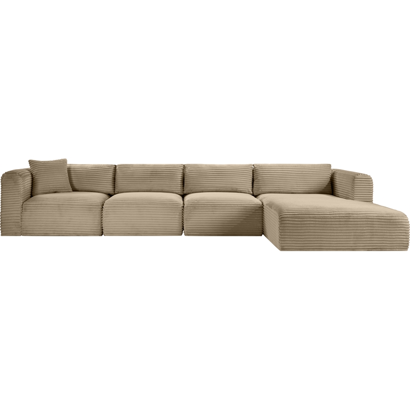 Meridian Furniture 4-Piece Taupe Corduroy Performance Fabric Modular Sectional