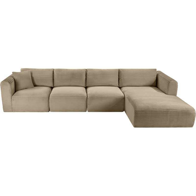 Meridian Furniture 4-Piece Taupe Corduroy Performance Fabric Modular Sectional