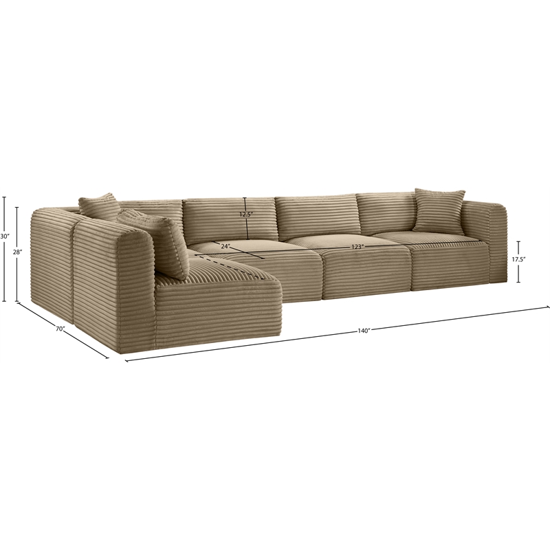 Meridian Furniture 5-Piece Taupe Corduroy Performance Fabric Modular Sectional