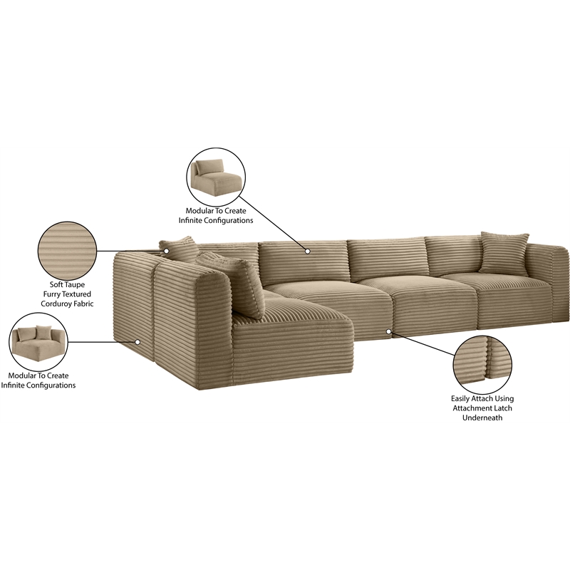 Meridian Furniture 5-Piece Taupe Corduroy Performance Fabric Modular Sectional