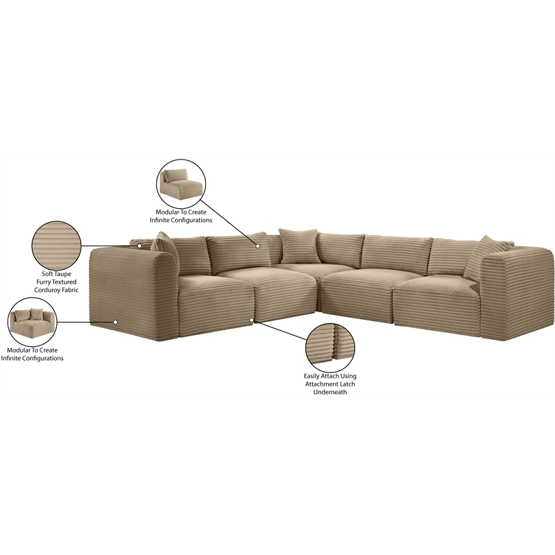 Meridian Furniture 5-Piece Taupe Corduroy Performance Fabric Modular Sectional