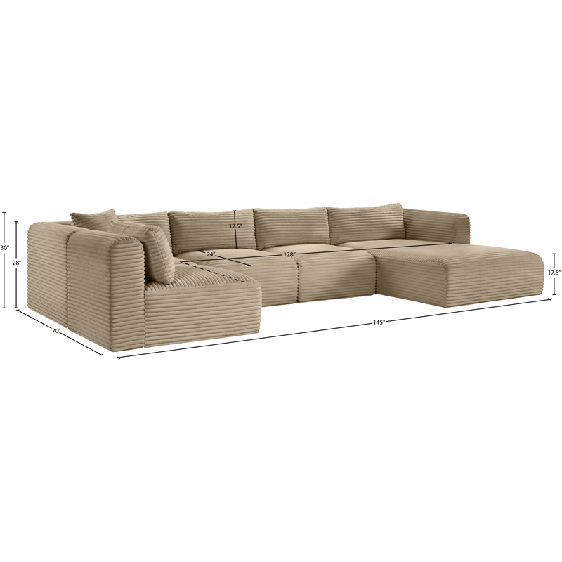 Meridian Furniture 5-Piece Taupe Corduroy Performance Fabric Modular Sectional