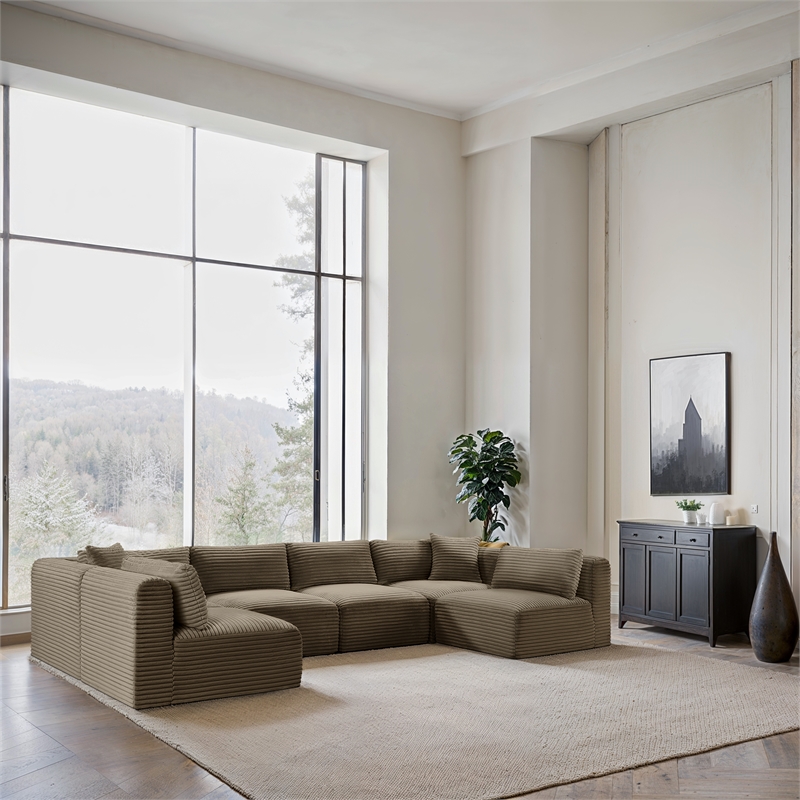 Meridian Furniture 6-Piece Taupe Corduroy Performance Fabric Modular Sectional