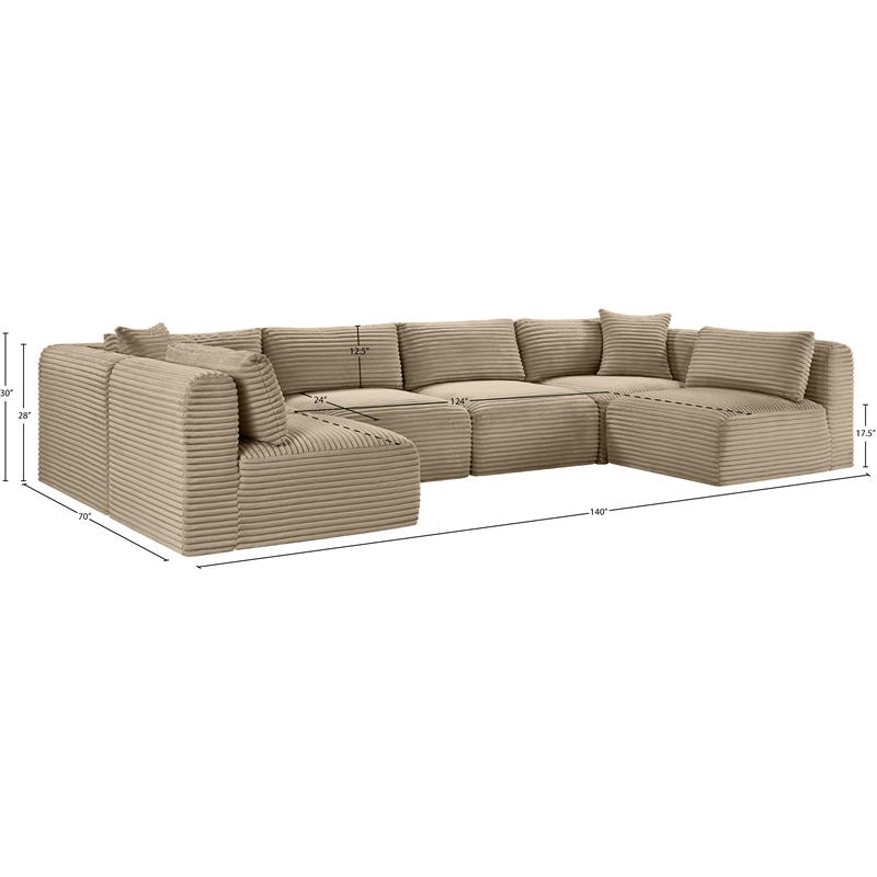 Meridian Furniture 6-Piece Taupe Corduroy Performance Fabric Modular Sectional