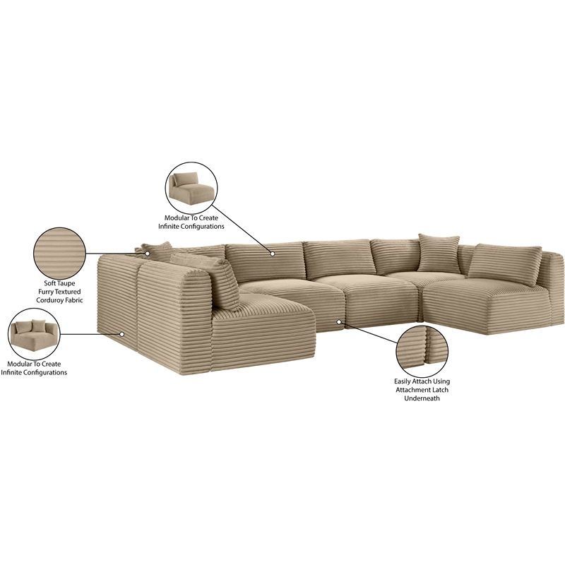 Meridian Furniture 6-Piece Taupe Corduroy Performance Fabric Modular Sectional