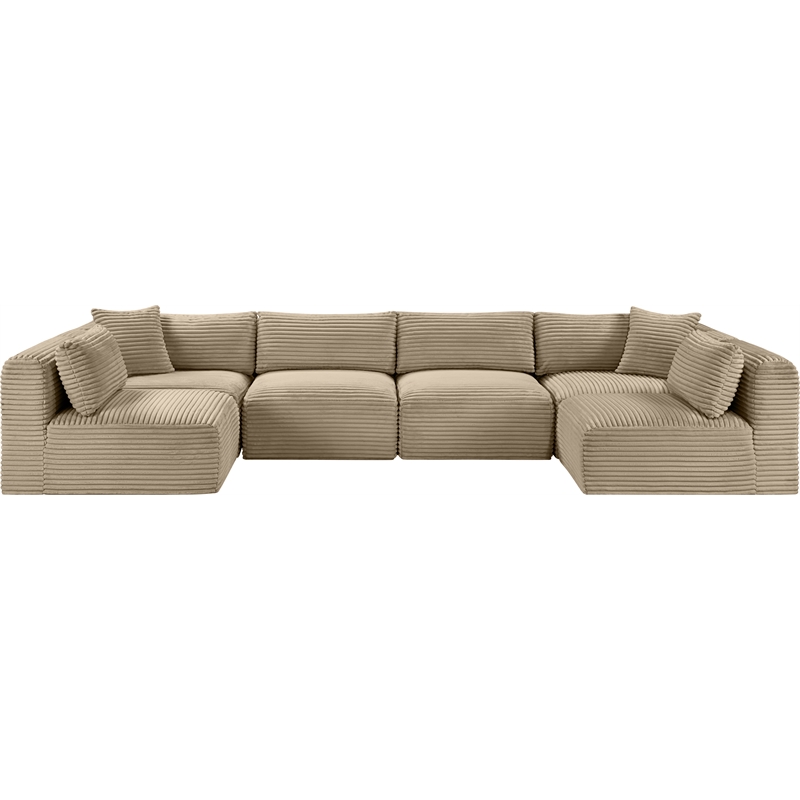 Meridian Furniture 6-Piece Taupe Corduroy Performance Fabric Modular Sectional