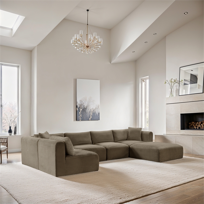 Meridian Furniture 6-Piece Taupe Corduroy Performance Fabric Modular Sectional