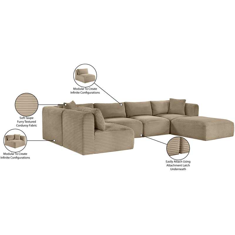 Meridian Furniture 6-Piece Taupe Corduroy Performance Fabric Modular Sectional