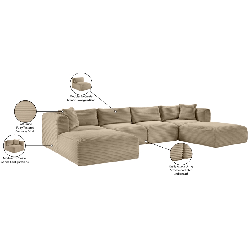 Meridian Furniture 6-Piece Taupe Corduroy Performance Fabric Modular Sectional