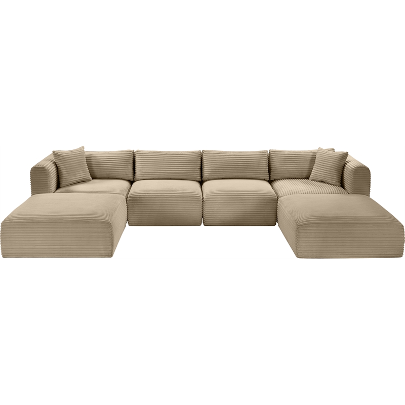 Meridian Furniture 6-Piece Taupe Corduroy Performance Fabric Modular Sectional