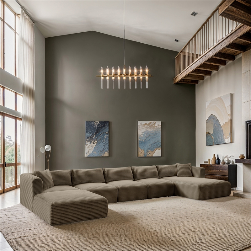 Meridian Furniture 6-Piece Taupe Corduroy Performance Fabric Modular Sectional