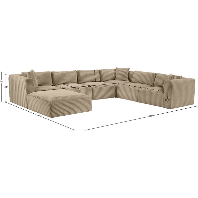 Meridian Furniture 7-Piece Taupe Corduroy Performance Fabric Modular Sectional