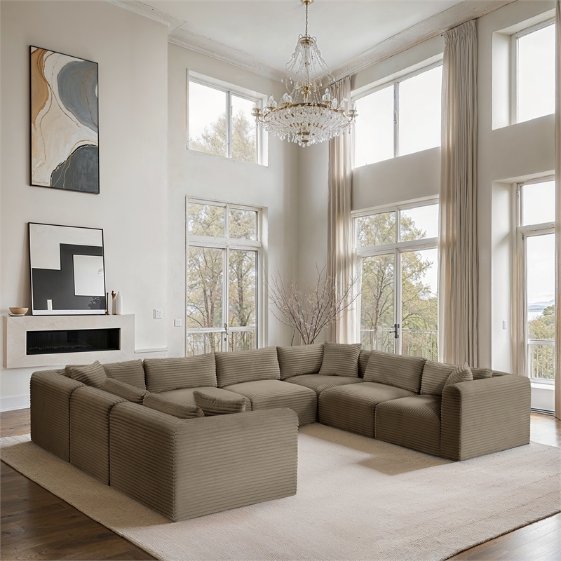 Meridian Furniture 8-Piece Taupe Corduroy Performance Fabric Modular Sectional