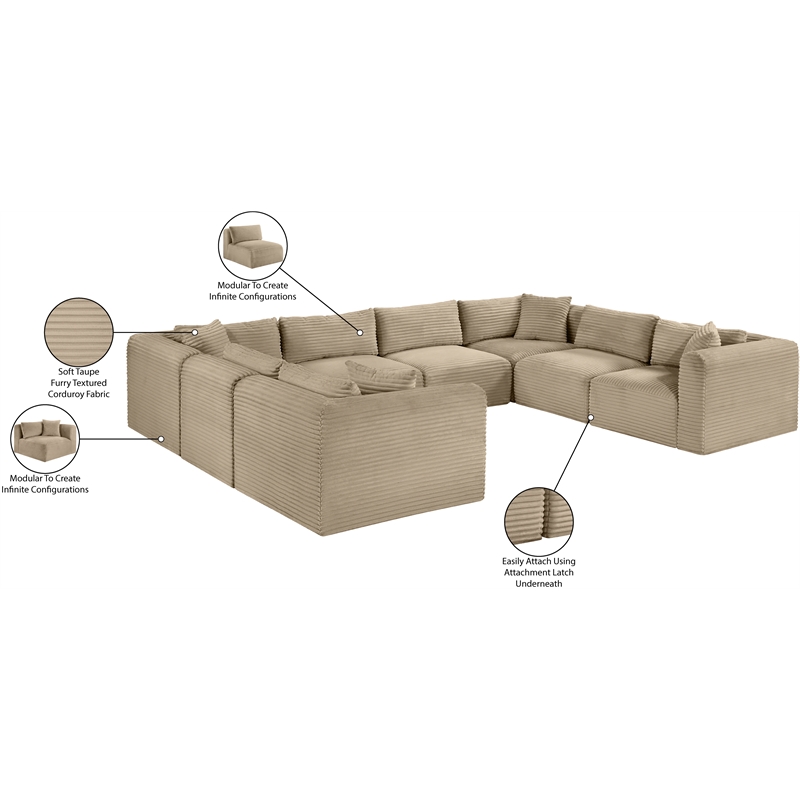 Meridian Furniture 8-Piece Taupe Corduroy Performance Fabric Modular Sectional
