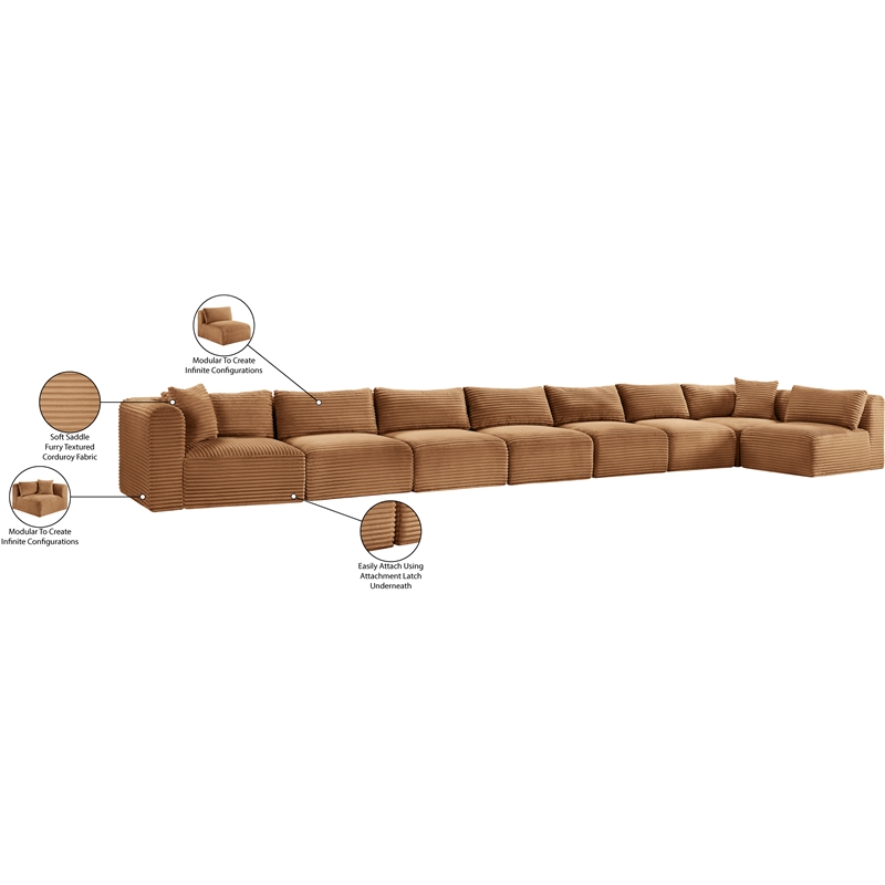 Meridian Furniture 8-Piece Saddle Corduroy Performance Fabric Modular Sectional