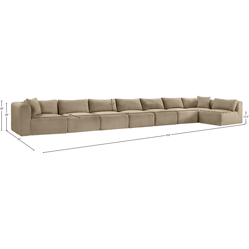 Meridian Furniture 8-Piece Taupe Corduroy Performance Fabric Modular Sectional
