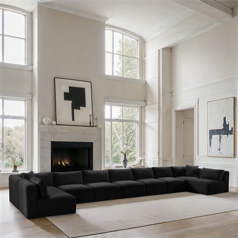Meridian Furniture 9-Piece Black Corduroy Performance Fabric Modular Sectional