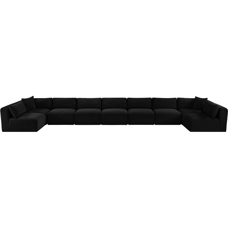 Meridian Furniture 9-Piece Black Corduroy Performance Fabric Modular Sectional