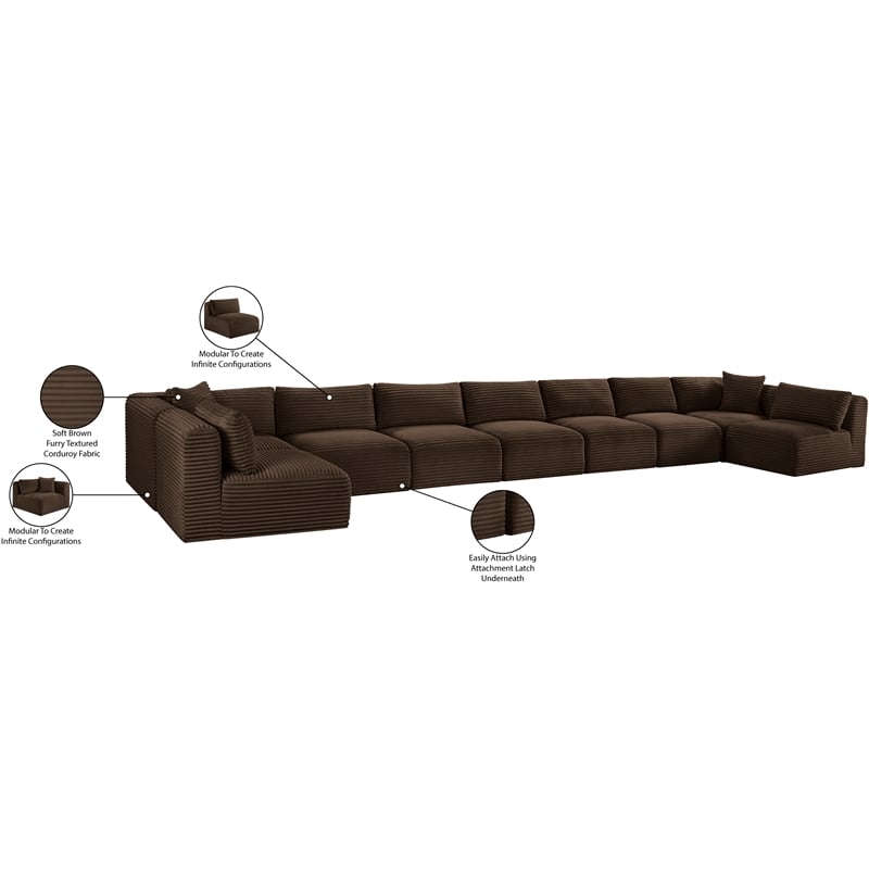 Meridian Furniture 9-Piece Brown Corduroy Performance Fabric Modular Sectional