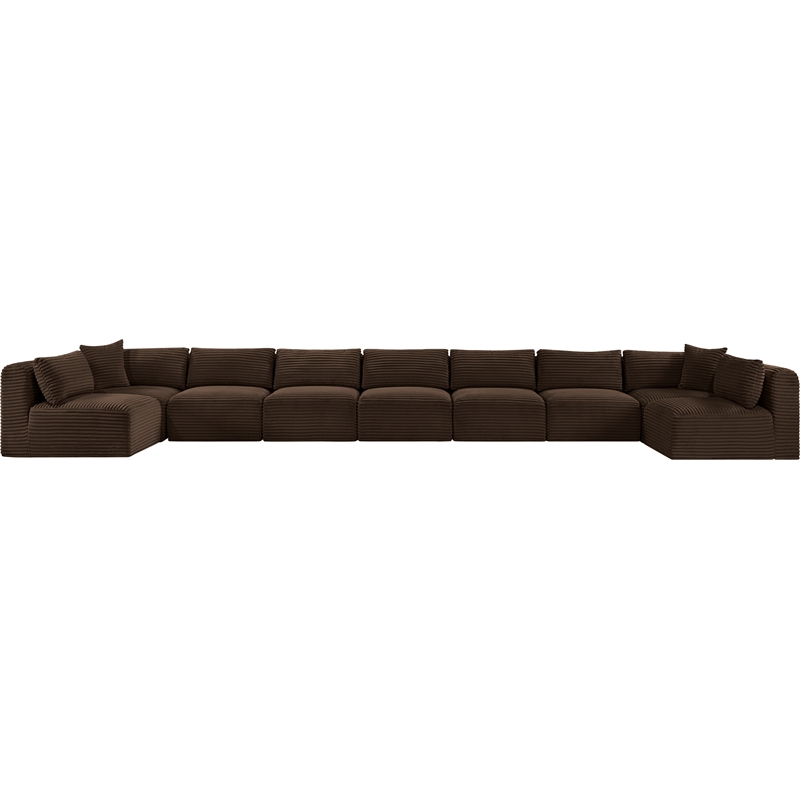 Meridian Furniture 9-Piece Brown Corduroy Performance Fabric Modular Sectional