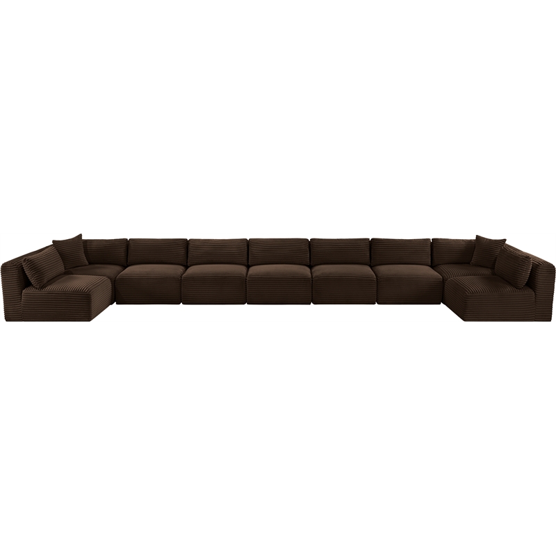 Meridian Furniture 9-Piece Brown Corduroy Performance Fabric Modular Sectional