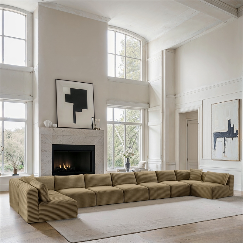 Meridian Furniture 9-Piece Camel Corduroy Performance Fabric Modular Sectional