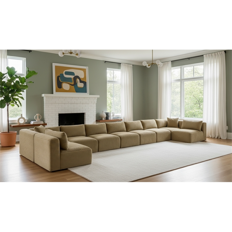 Meridian Furniture 9-Piece Camel Corduroy Performance Fabric Modular Sectional