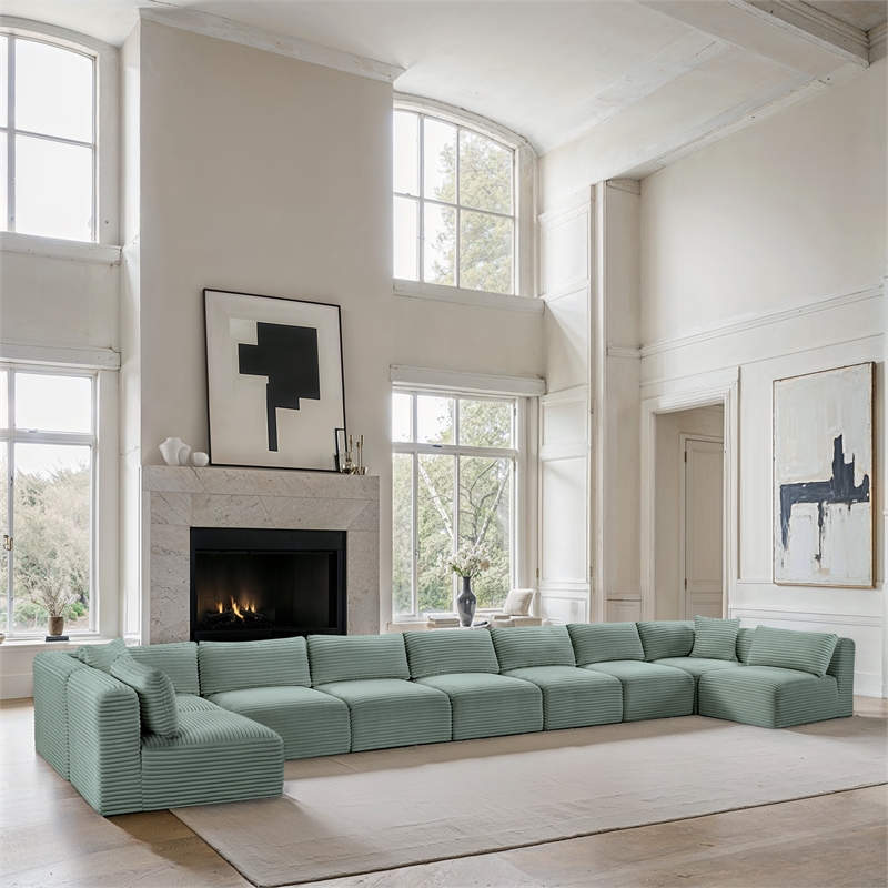 Meridian Furniture 9-Piece Mint Corduroy Performance Fabric Modular Sectional