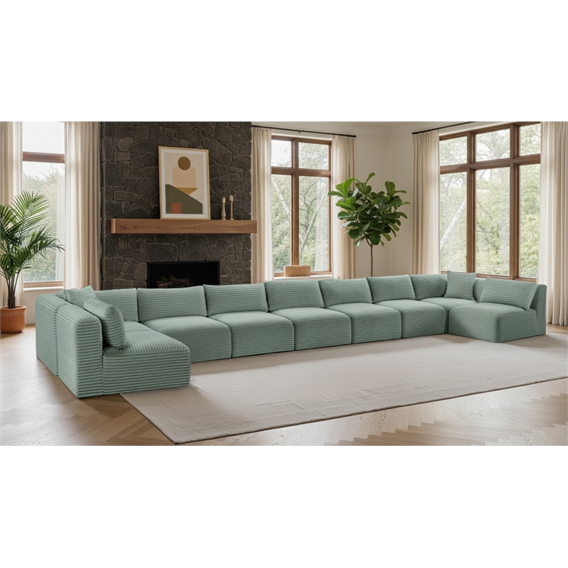 Meridian Furniture 9-Piece Mint Corduroy Performance Fabric Modular Sectional