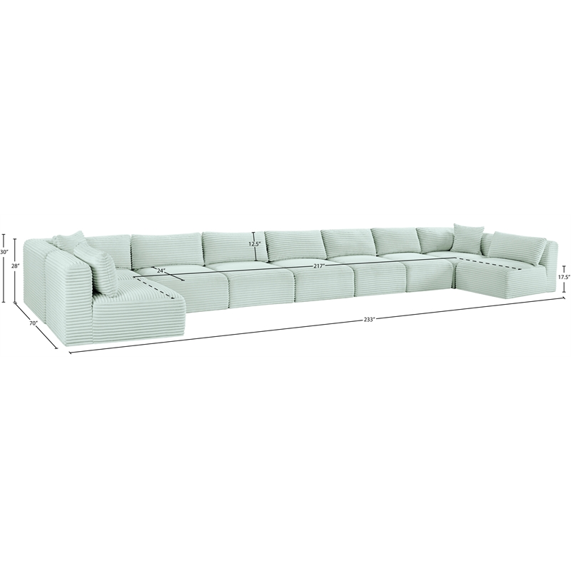 Meridian Furniture 9-Piece Mint Corduroy Performance Fabric Modular Sectional