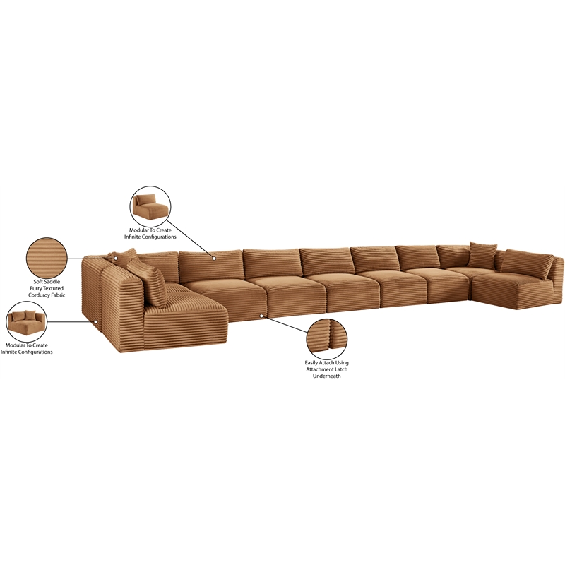Meridian Furniture 9-Piece Saddle Corduroy Performance Fabric Modular Sectional
