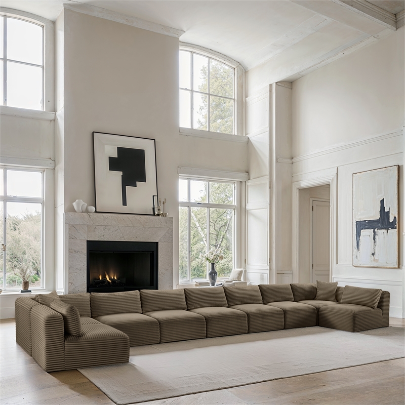 Meridian Furniture 9-Piece Taupe Corduroy Performance Fabric Modular Sectional