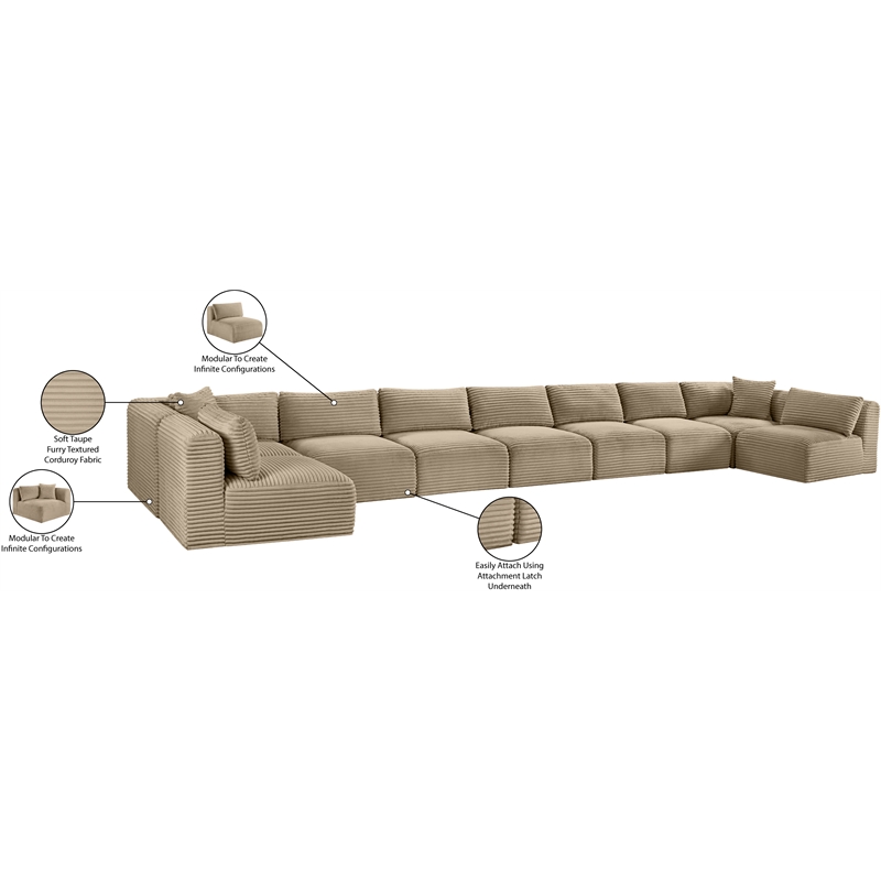 Meridian Furniture 9-Piece Taupe Corduroy Performance Fabric Modular Sectional