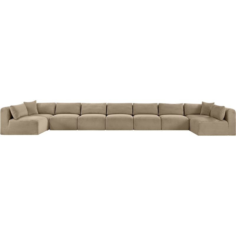 Meridian Furniture 9-Piece Taupe Corduroy Performance Fabric Modular Sectional