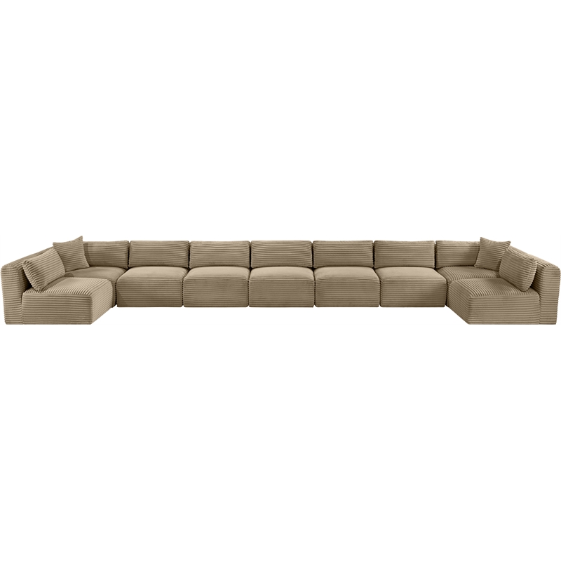 Meridian Furniture 9-Piece Taupe Corduroy Performance Fabric Modular Sectional