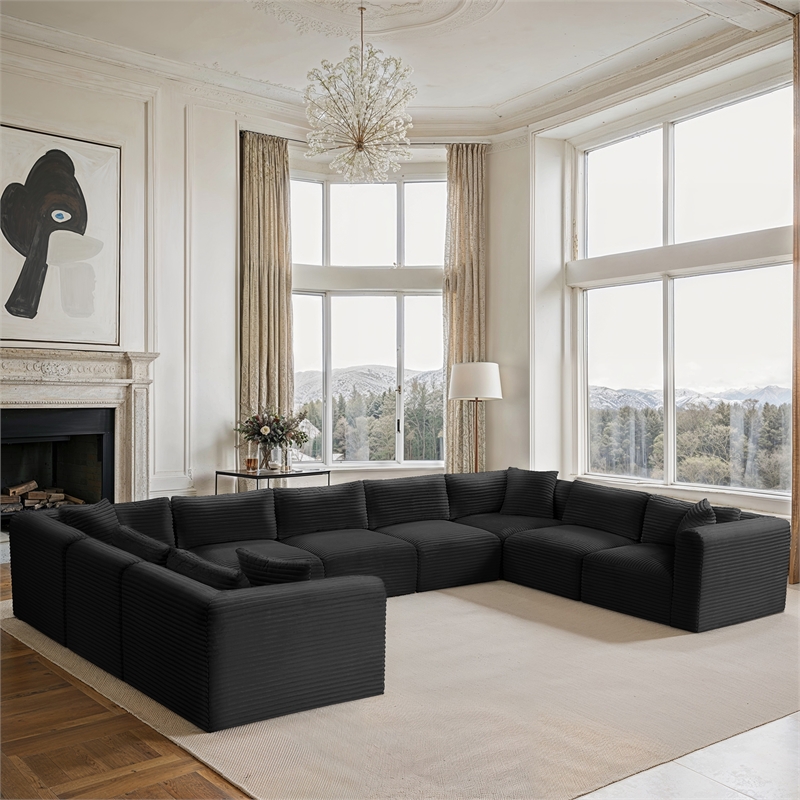 Meridian Furniture 9-Piece Black Corduroy Performance Fabric Modular Sectional
