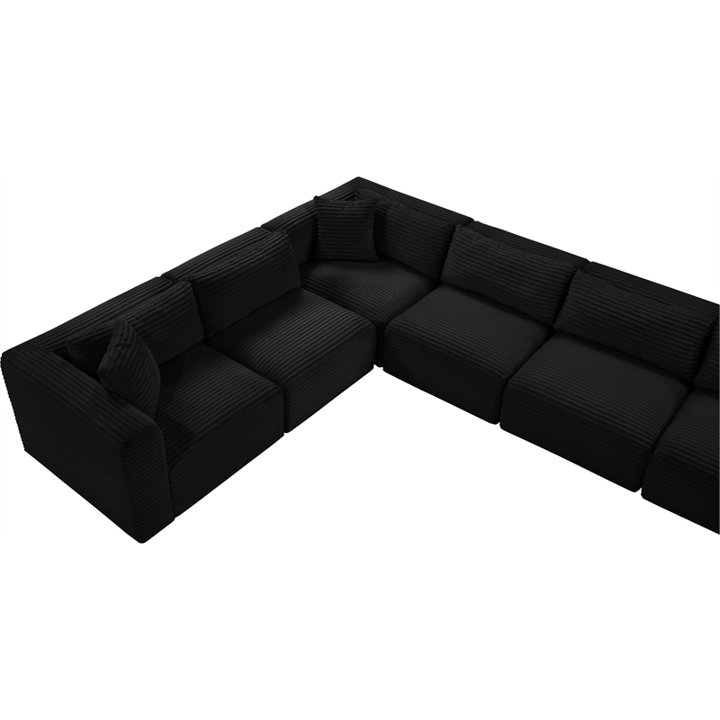 Meridian Furniture 9-Piece Black Corduroy Performance Fabric Modular Sectional