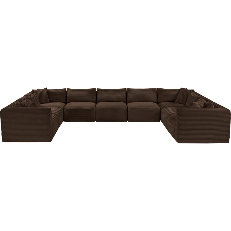 Meridian Furniture 9-Piece Brown Corduroy Performance Fabric Modular Sectional