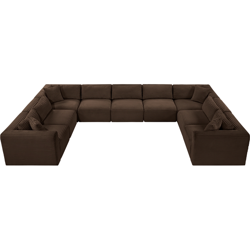 Meridian Furniture 9-Piece Brown Corduroy Performance Fabric Modular Sectional
